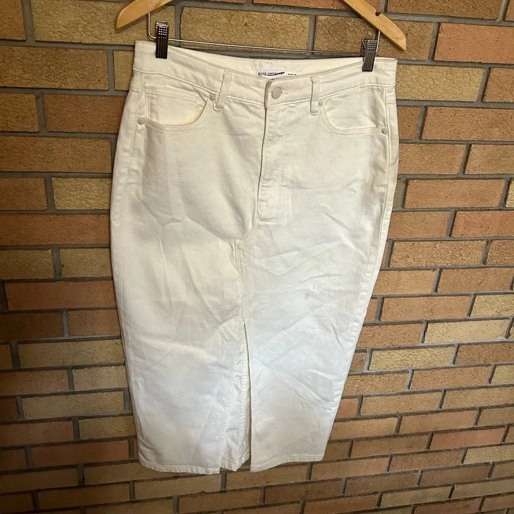 Good American Slit-Front Denim Midi-Skirt White/Ivory Size 10/30